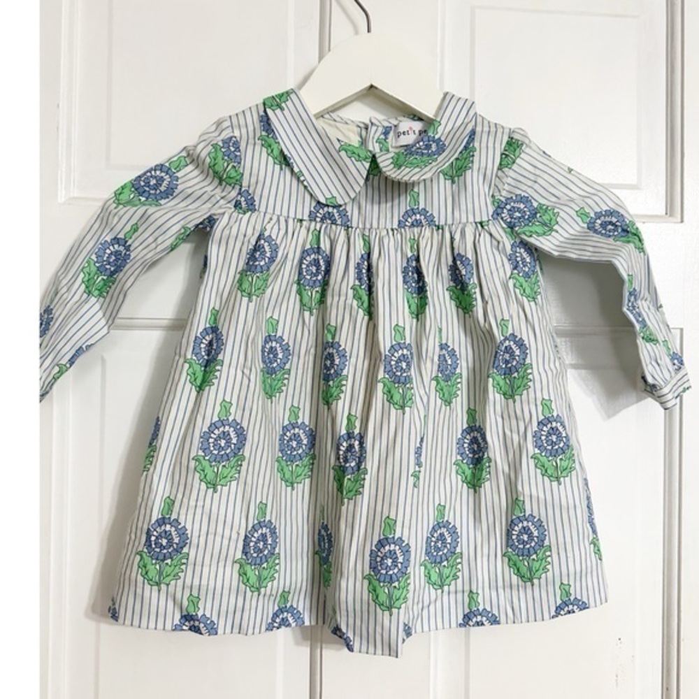 Petit Peony Blue Floral Infant Dress Sz 18-24M